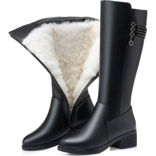 Women Long Boots 2021 New Genuine Leather Female Winter Boots Fashion Big Size 35-43 Wool Thick Snow Shoes Women Botas Femininas