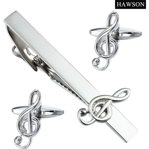 1 Pair Retail Music Cufflinks Tie Clips for Mens Shinny Metal Cuff Links with Luxury Box