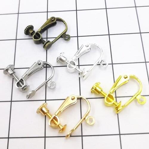10pcs 15*13mm French Screw Clip-on No Pierced Ear Clip Non-piercing Earrings Material Gold Silver DIY Jewelry Finding Wholesale