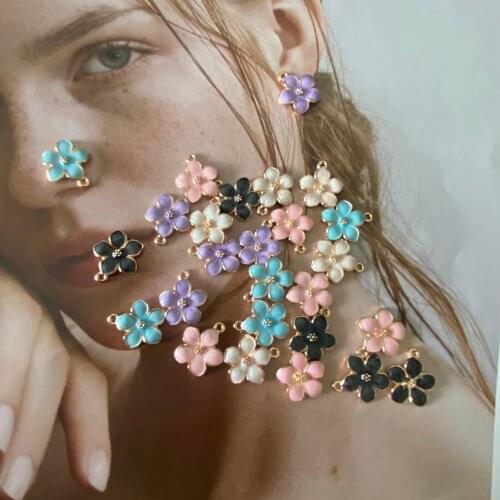 10PCS MIX Enamel Flowers Charms For Jewelry Findings Necklace Earrings Pendants Handmade Craft DIY Bangle Bracelet 5 colors Cute
