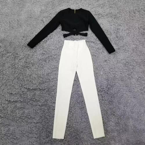 2020 Sexy Women Set White Pant And Black Sleeveless Top
