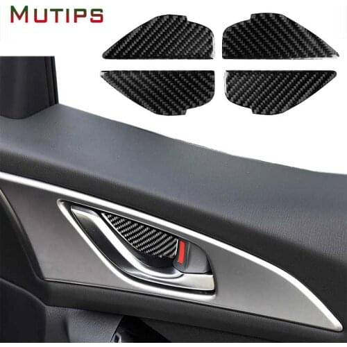 4PCS Car Door Inside Handle Bowl Sticker Cover Carbon Fiber Interior Panel Trim Auto For Mazda 3 Axela 2014 2015 2016 2017 2018