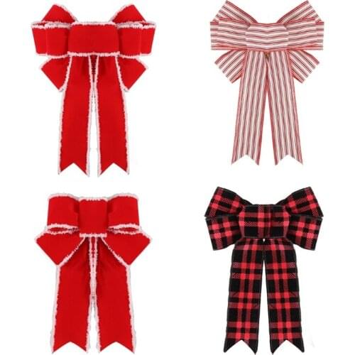 E7CB 5 Pcs Christmas Cloth Bowknot Wreath Xmas Bow Hanging Pendant Ornaments Festival Holiday Party Decor