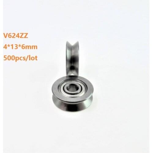 500pcs/lot V624ZZ V624 ZZ 624W 4x13x6mm V groove ball bearing roller wheel for guide track 4*13*6mm