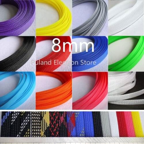8mm Braided Expandable Sleeve PET Tight Wire Wrap High Density Insulated Cable Harness Line Protector Cover Sheath Single Color