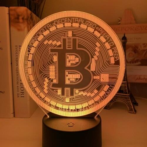 3D Acrylic Led Night Light Bitcoin for Room Decorative Nightlight Touch Sensor 7 Color Changing Battery Powered Table Night Lamp