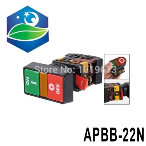 APBB-22N 1PCS 220V AC Yellow Light ON/OFF START STOP Momentary Push Button Switch 22mm 1 NO NC