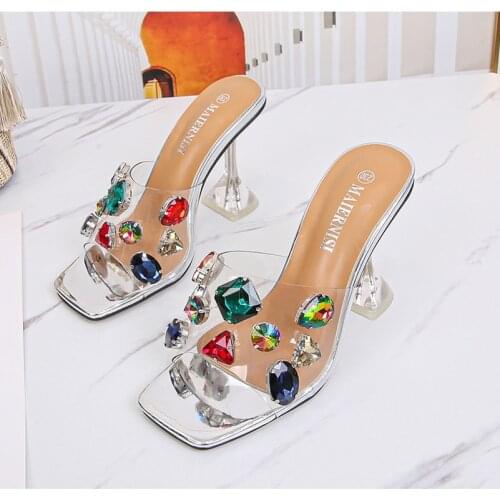 Summer Fashion Womens Sandals Transparent Tape Pvc Women Shoes Rome High Heel Open-toe Women Shoes Gladiator Crystal Slippers