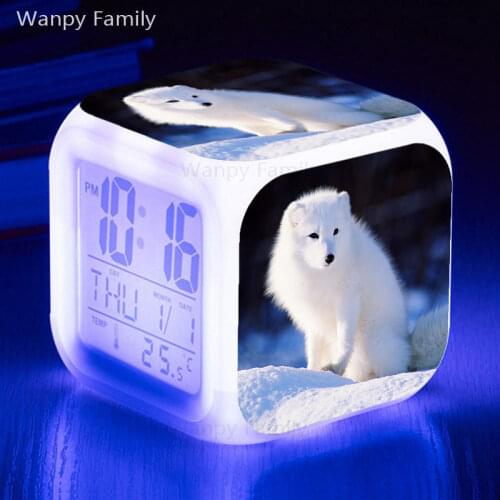 Arctic fox alarm clock 7 color changing multifunctional digital clock kids room bedside table LED night light electron watch