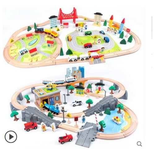 Wooden Railway Car 95 Pieces Of Mine Set Toys Electric locomotive Childrens Educational Toys Parent-child interaction