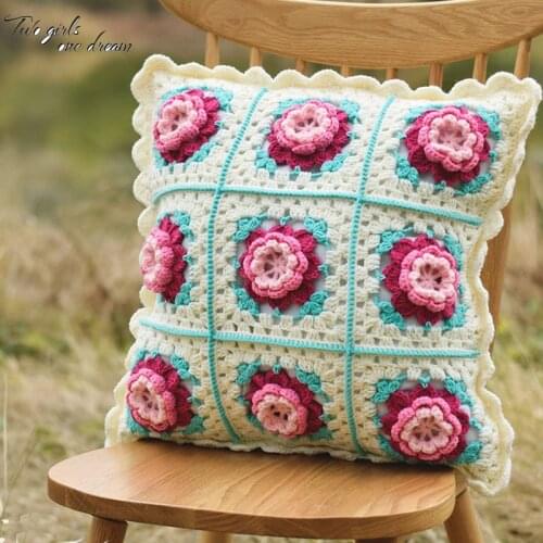 Retro Handmade Crochet Sofa Back Cushion DIY Garden flowers Cushion Traits Outdoor Leisure Pillow Wedding Gfit Decor Prop 48cm
