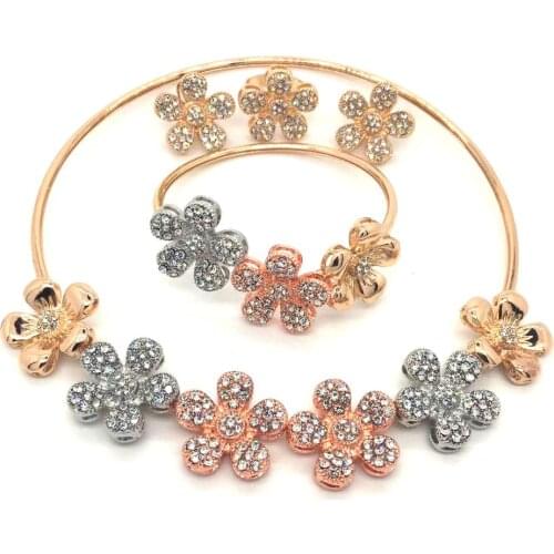 F&Y Dubai gold-colorful Jewelry Sets Nigerian Wedding Necklace Bracelet Earrings Ring Sets Jewelry Sets