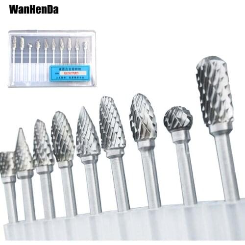 Hot 10pc 1/8 Inch Shank Tungsten Carbide Milling Cutter Rotary Drills With Scraper Hss Steel Cone Drill Set Diamond Drill 10mm