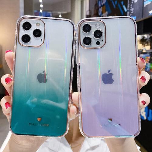 Gradient Rainbow Laser Phone Case For iPhone 12 11 Pro Max X XR XS Max 7 8 Plus SE2020 Transparent Soft Fundas Clear IMD Covers