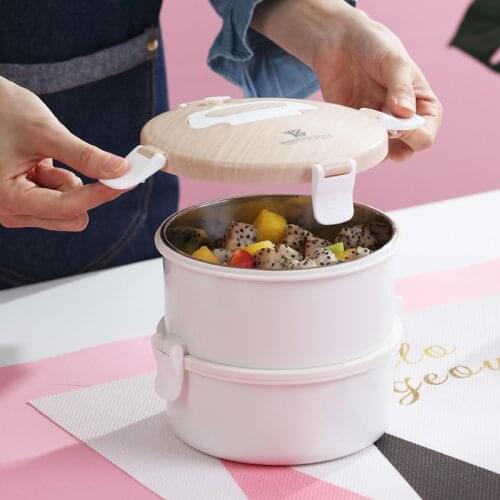 Stainless Thermo Insulated Thermal Food Container Bento Round Lunch Box 2 Layer Portable Food Container Steel Bento Box