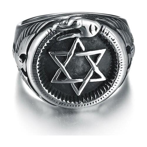 Punk Stainless steel Hexagram Ancient Religion Rings Men Hunter Summon Eagle Ring Wizard Courage Charms Jewelry