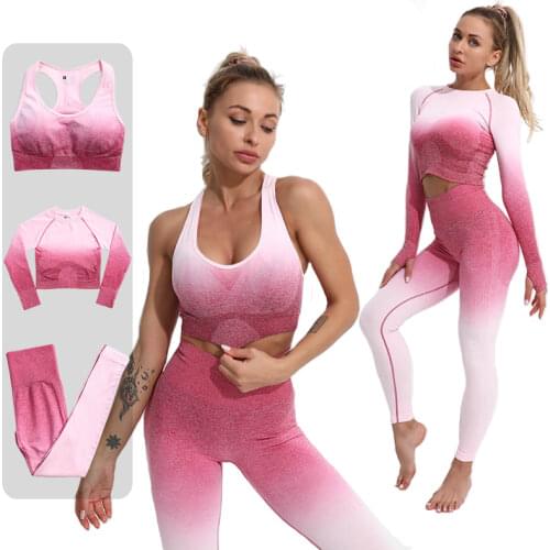 ACHHE Leggings Yoga Pants 2 Piece Set Tie Dye Bra Sets Tracksuit Women Fitness Clothing Gradient Sports Long Sleeve Top Gym