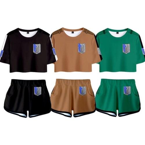 Attack on Titan Cosplay Costumes T shirt Shirt Survey Corps Logo Short Sleeve Girls T-shirt Tees Shorts Running Sets For Women