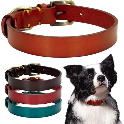 Leather Dog Collar Durable Pet Dog Collars Pitbull German Shepherd Puppy Collar Adjustable for Small Medium Large Dogs
