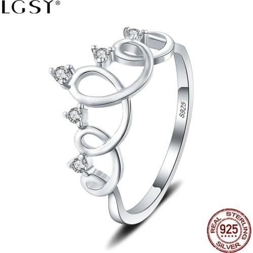 LGSY Round Rings 925 Sterling Silver Ring Fine Jewelry Romantic Crown Shape Crystal Sweet Ring For Women Fashion Jewelry DR1024