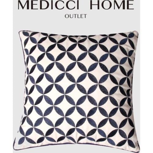 Medicci Home French Luxury Cushion Cover High Grade Linen Cotton Paris Fashion Monogram Designs Embroidered Pillow Case 45X45cm