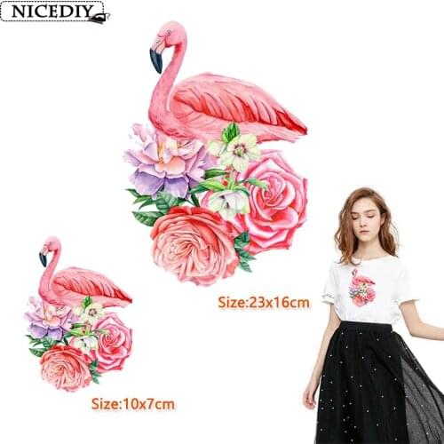 Nicediy Cute Flamingo Patches Clothing Applications Flower Heat Transfer Stickers Applique on Clothes DIY T-shirt Print Washable