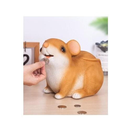 Cute animal Rat Hamster Piggy Bank Kids Resin Crafts Saving Coin money Boxes Home Decoration Christmas 2021 gift For child