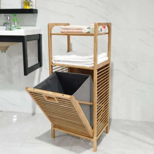 Multi-function Bathroom Dirty Clothes Storage Basket Rack Wooden Laundry Baskets with Removeable Bag Laundry Organizer