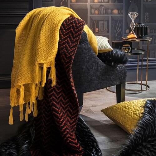 Nordic Fashion Woman Throw Office Rest Travel Nap Blanket Home Decoration Knitted Winter Warm Bed Sofa Yellow Throws Blankets