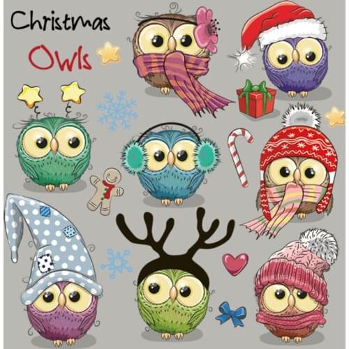 Cartoon Owls Set Sticker On Clothes Iron Stripe Diy Thermal Transfer A-Level Washable Garment Patches Christmas Owls Sticker