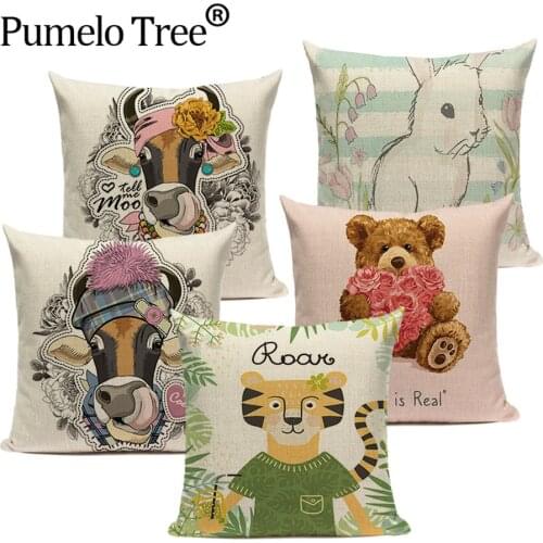 Cartoon Animal Cushion Cover Cute Cow Portrait Patterns Pillows Case Bull Living Room Decorative Throw Pillows Cases Kissenbezug
