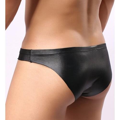 Mens Panties Briefs Faux Leather Underwear Club Stage Underpants For Man Male Underpanties Brief Slip Sexy Bikini Hombre 2021