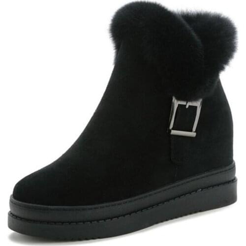 New Fashion Rabbit Hair Matte Leather Winter Boots Women Snow Boots Increase Within High Heels Ankle Boots Women Shoes Boots