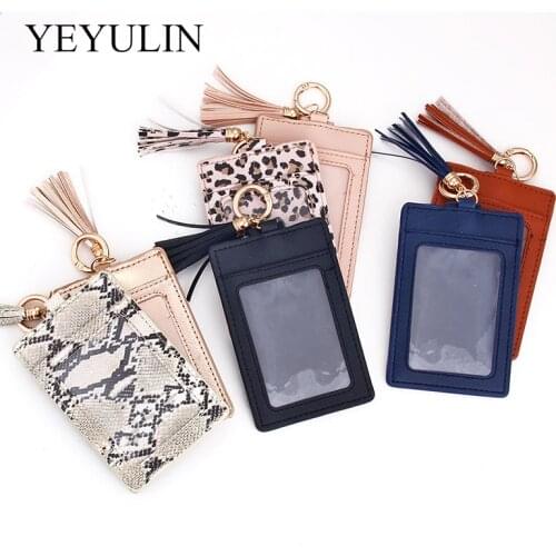 New Ladies PU Wallet Keychain Korean Tassel Small Wallet Solid Color Leopard Buckle Purse Female Short Card Package