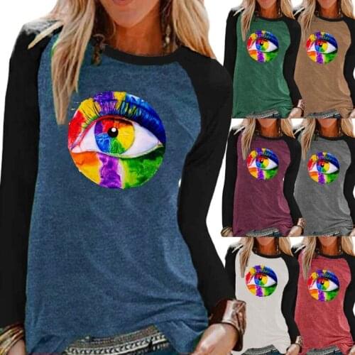 Autunm and Winter Fashion Printing Graphic Tees Raglan Long Sleeve Women Clothing Round Neck Loose Casual Shirt Plus Size XS-5XL