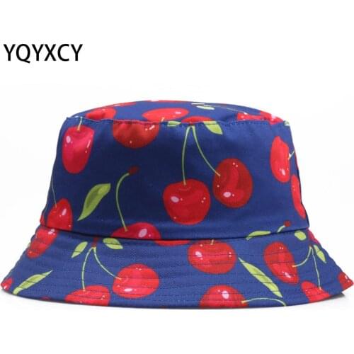 YQYXCY Bucket Hat Women Men Unisex Fruit Printed Fisherman Cap Flat Top Cute Sunshade Hip Hop Bucket Gorro New Fashion