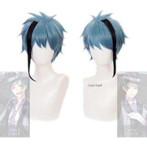 Twisted Wonderland Cosplay Wig Floyd Leech Jade Leech Costume Wig Men Halloween Carnival Short Blue Wig Fashion Free Wig Cap