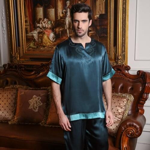 The royal house of silk pajamas male summer short-sleeved pants 100% mulberry silk two piece suit silk household to take