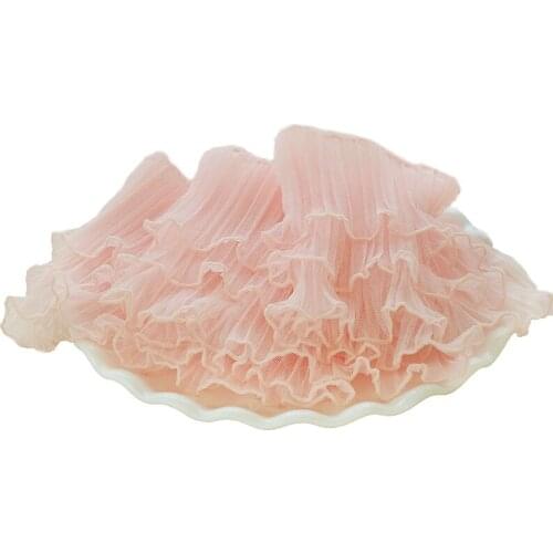 5meters 3 Layers Pleated Chiffon Fold Lace Trim Collar Applique Ribbon For DIY Curtain Wedding Dresses Black Hem Decor 15cm Wide