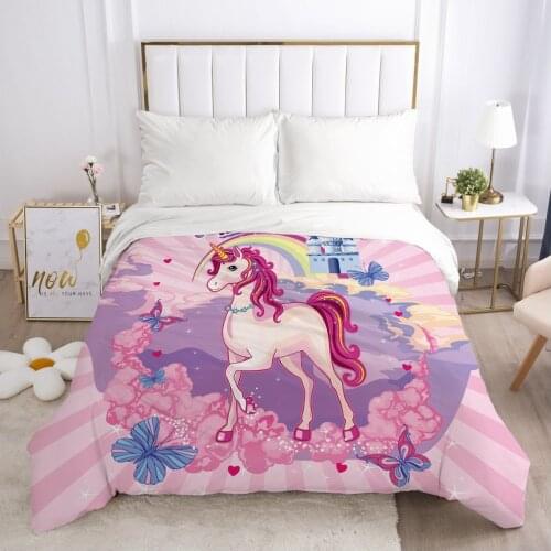 Unicorn Cartoon Duvet Cover with Zipper Comforter/Quilt/Blanket Case 180x210 King 3D Bedding For Kids Child Baby Girls Boys