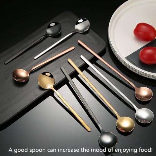 Stainless steel tableware dessert spoon coffee stirring spoon fork spoon knife tableware long handle gorgeous ice cream teaspoon