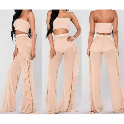 Sexy Women Mesh Sheer Bikini Cover Up High Waist Perspective Long Pant Trousers Ruffle Ladies Beach Pants Swimwear Beachwear