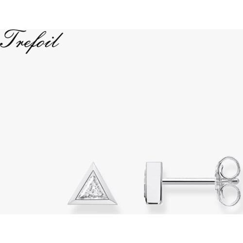 Ear Stud Triangle White,925 Sterling Silver Fashion Jewelry Classic Crystal Gift For Women Girls 2018 New Piercing Earrings