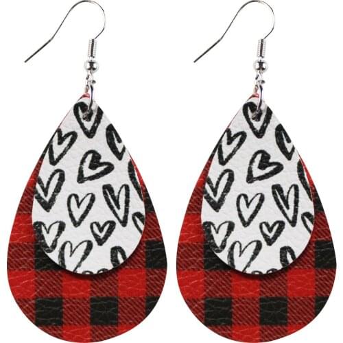 Buffalo Plaid Heart Valentine Faux Leather Earrings Layered Lightweight Earrings Valentine Day Earrings