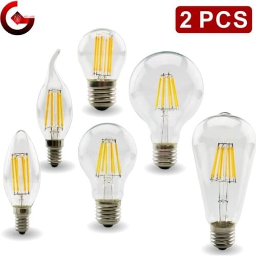 2pcs E27 E14 Retro Edison LED Filament Bulb Lamp AC220V Light Bulb C35 G45 A60 ST64 G80 G95 G125 Glass Bulb Vintage Candle Light