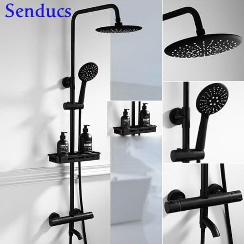 Thermostatic Bathroom Shower System Wall Mounted Brass Faucets Pvc Pressure Shower Set 2 Handle Faucet Portable Shower