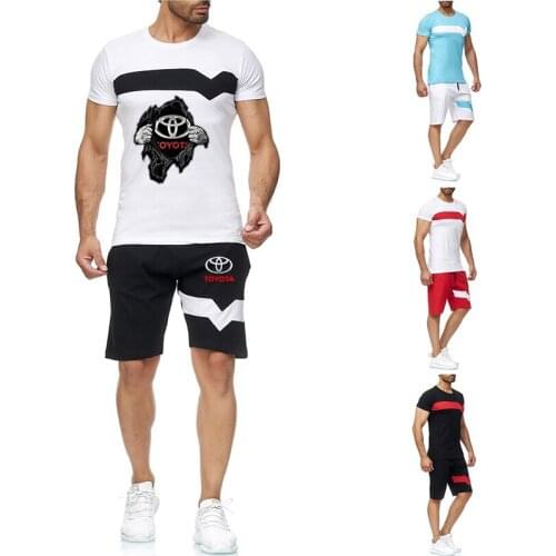 TOYOTA Logo 2021 Summer Mens Brand Print Sportswear Jogging Suit Sportswear Pullovers Running Sweatshirt Short-sleeved Suit