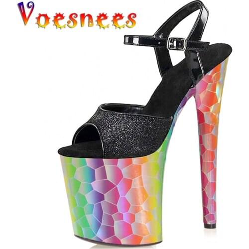 Pole Dance Shoes Korean Style Mixed Colors Walk Show Women Shoes Geometric Sandals Platform Peep Toe Nightclub Women High Heels