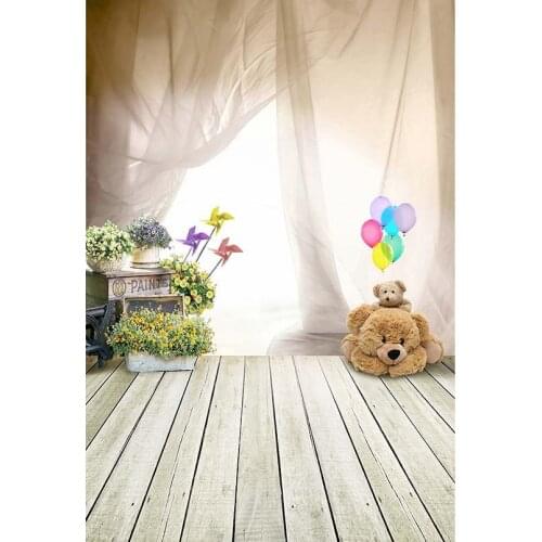 Lovely Bear Flower Balloons Photography Background Portrait Photophone for Photo Vinyl Birthday Party Wedding Background S-3046