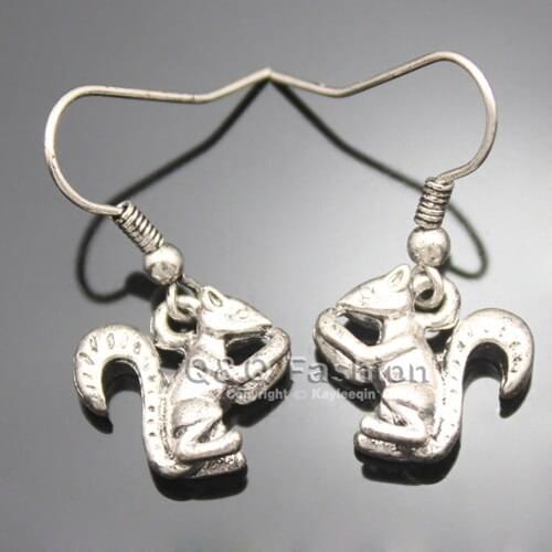 Woodland Vintage Silver Plated 3D Squirrel Animal Bead Charm Diva Drop Earrings Gift Jewelry New